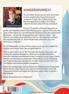 Buchcover „Kinderwunsch – darf sich erfüllen“ von Carmen Trovatello über Hypnose und Rückführungstherapie zur Unterstützung bei unerfülltem Kinderwunsch.