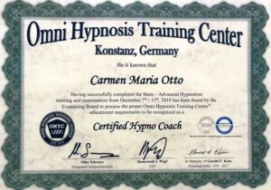 Zertifikat für Carmen Maria Otto als Certified Hypno Coach vom Omni Hypnosis Training Center.